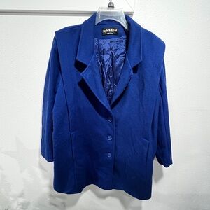 Vintage Wool Women's Blue Single-Breasted Coat